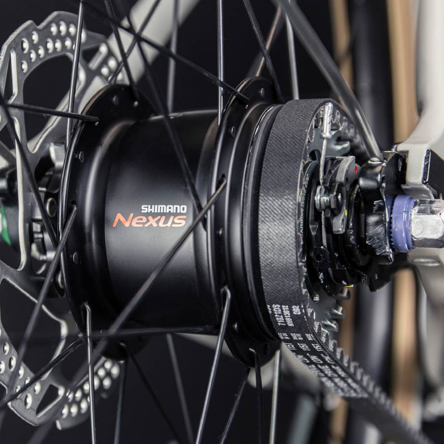 Wartungsfreie Nabenschaltung und Zahnrieben treiben Dich zuverlässig durch den Alltag