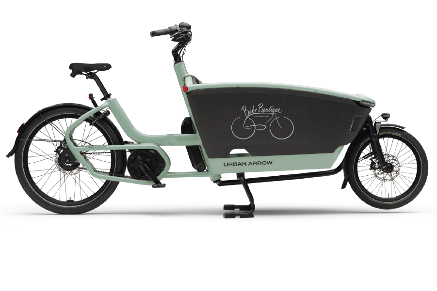 Urban Arrow Family Next Freisteller in grün mit Bike Boutique Logo